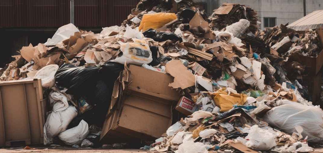 Dieses Bild zeigt einen großen grünen Abfallcontainer von Entsorgung Hessen, der mit verschiedenen Arten von Gewerbeabfall gefüllt ist. Der Container steht auf einem Industriegelände in Hanau. Man kann verschiedene Arten von Abfallmaterialien erkennen, darunter Pappe, Kunststoff und andere gewerbliche Abfälle. Der Himmel im Hintergrund ist blau und klar, was den Fokus auf den Container und seinen Inhalt lenkt. Der Containerdienst von Entsorgung Hessen wird als zuverlässige und umweltfreundliche Lösung für die Entsorgung von Gewerbeabfall dargestellt.